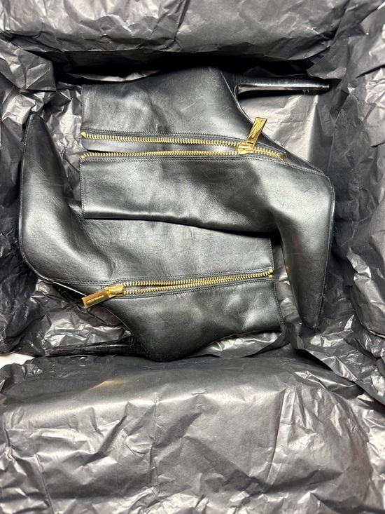 Michael Kors Shoes - Michael Kors Keke‎ Black Leather Pointed Toe Stiletto Ankle Bootie Gold Zip 8.5M